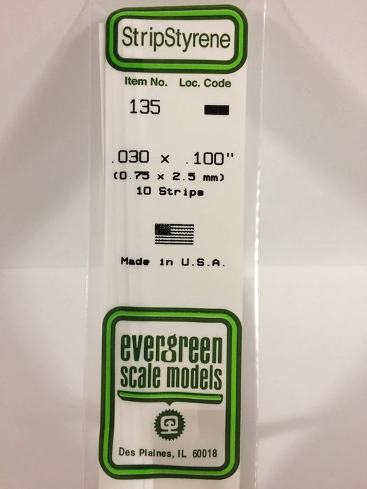 Evergreen Scale Models 135 Strip Styrene .030 x .100 (10 Pack)