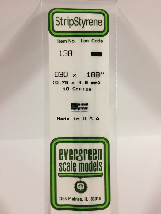 Evergreen Scale Models 138 Strip Styrene .030 x .188 (10 Pack)