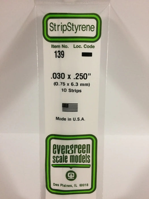 Evergreen Scale Models 139 Strip Styrene .030 x .250 (10 Pack)