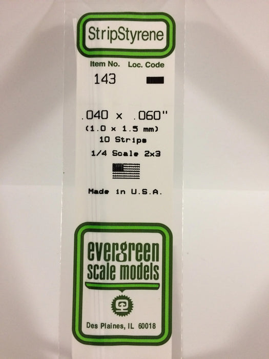 Evergreen Scale Models 143 Strip Styrene .040 x .060 (10 Pack)