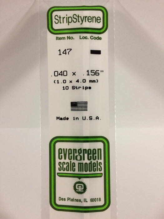 Evergreen Scale Models 147 Strip Styrene .040 x .156 (10 Pack)