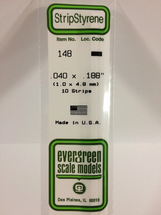 Evergreen Scale Models 148 Strip Styrene .040 x .188 (10 Pack)