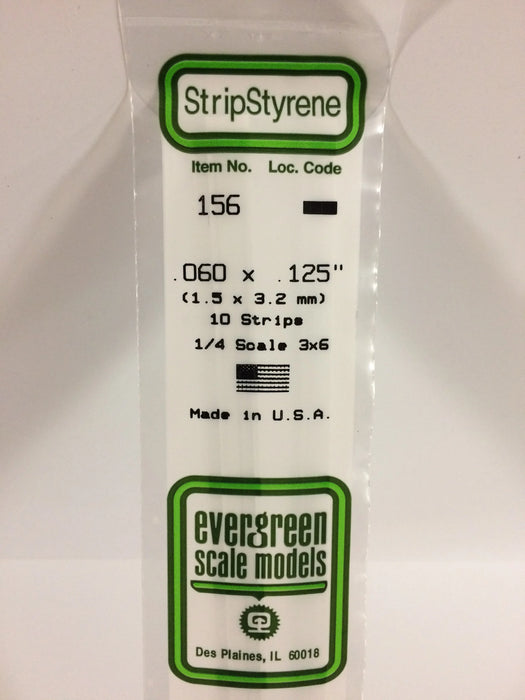 Evergreen Scale Models 156 Strip Styrene .060 x .125 (10 Pack)