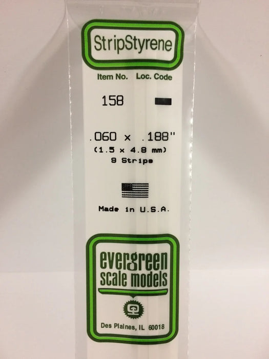 Evergreen Scale Models 158 Strip Styrene .060 x .188 (9 Pack)