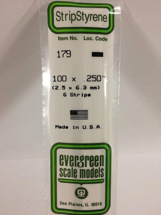 Evergreen Scale Models 179 Strip Styrene .100 x .250 (6 Pack)