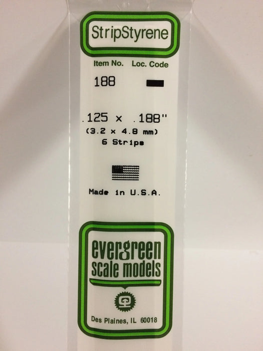 Evergreen Scale Models 188 Strip Styrene .125 x .188 (6 Pack)