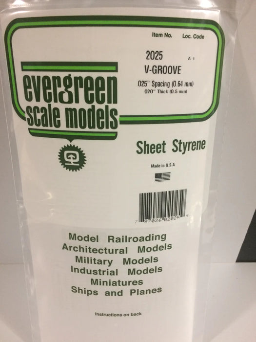 Evergreen Scale Models 2025 Styrene V-Groove .020 x 6 x 12,.025"