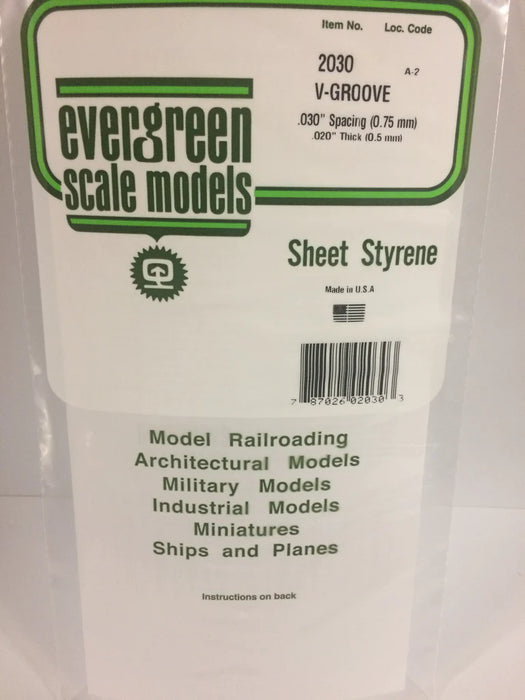 Evergreen Scale Models 2030 Styrene V-Groove .020 x 6 x 12,.030"