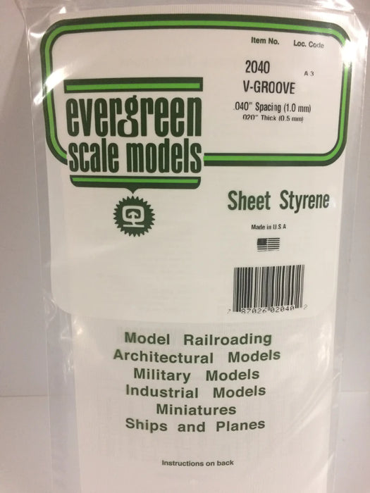 Evergreen Scale Models 2040 Styrene V-Groove .020 x 6 x 12,.040"