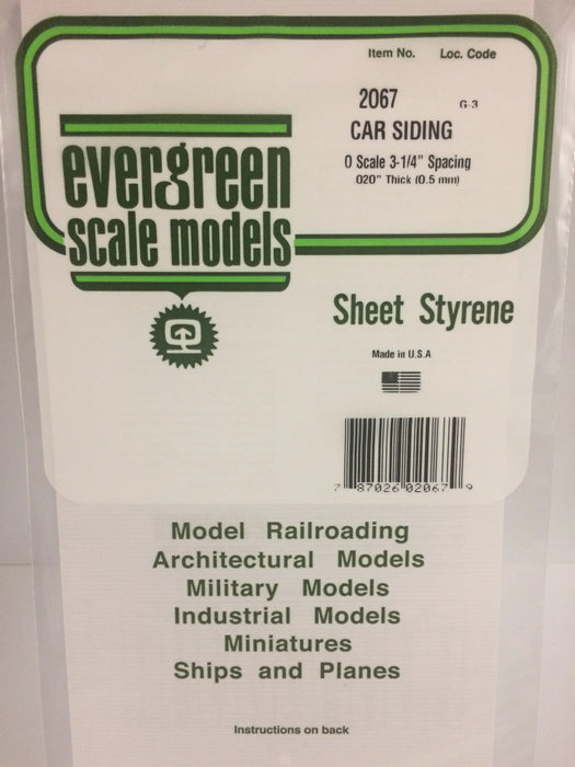 Evergreen Scale Models 2067 O Freight Car Styrene Siding .020"