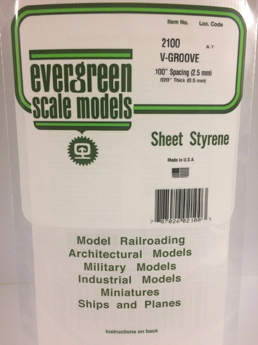 Evergreen Scale Models 2100 Styrene V-Groove .020 x 6 x 12,.100"