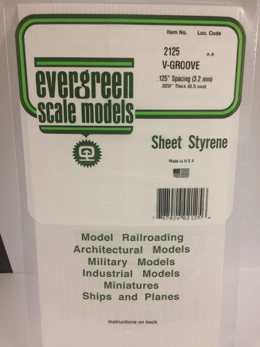Evergreen Scale Models 2125 Styrene V-Groove .020 x 6 x 12,.125"