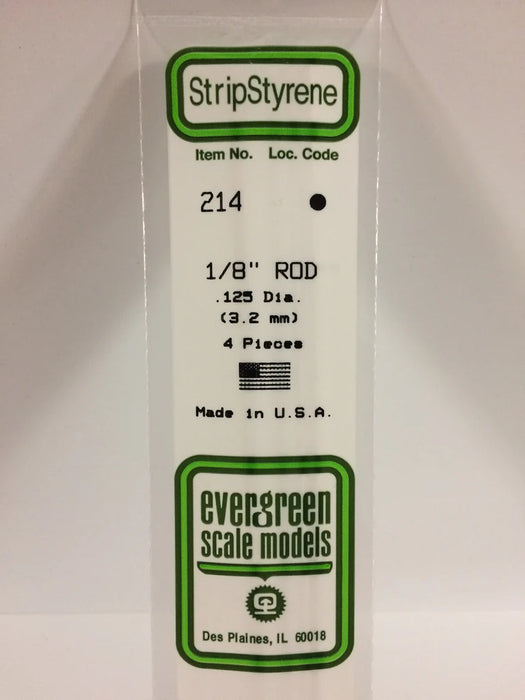 Evergreen Scale Models 214 Round Styrene Rod 1/8" (4 Pack)
