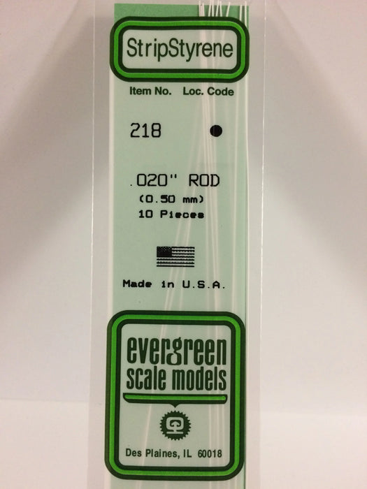 Evergreen Scale Models 218 Round Styrene Rod .020" (10 Pack)