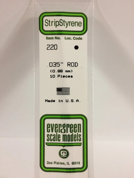 Evergreen Scale Models 220 Round Styrene Rod .035" (10 Pack)