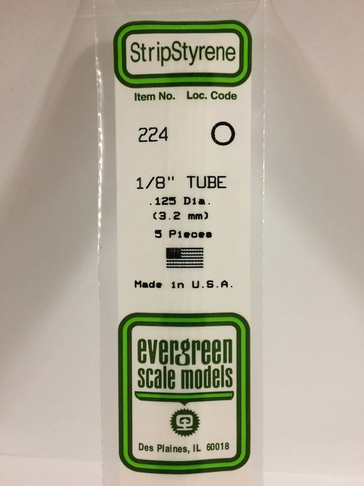 Evergreen Scale Models 224 Round Styrene Tubing 1/8" (5 Pack)