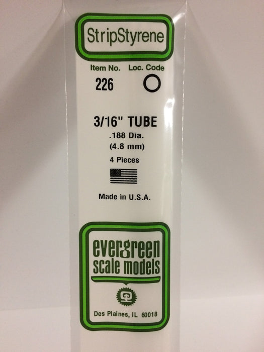 Evergreen Scale Models 226 Round Styrene Tubing 3/16" (4 Pack)