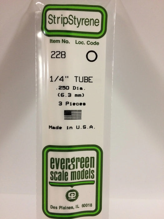 Evergreen Scale Models 228 Round Styrene Tubing 1/4" (3 Pack)