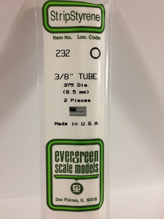 Evergreen Scale Models 232 Round Styrene Tubing 3/8" (2 Pack)