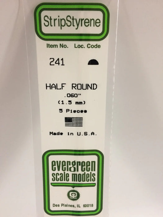 Evergreen Scale Models 241 Half Round Styrene Rod .060" (5 Pack)