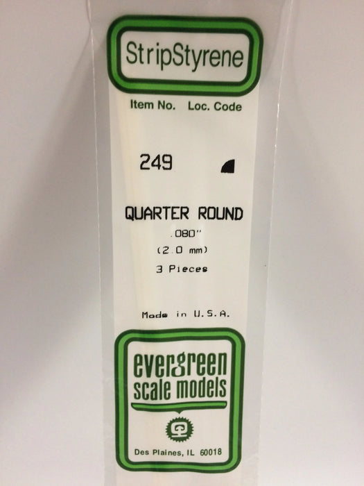 Evergreen Scale Models 249 Quarter Round Styrene Rod .080" (3 Pack)
