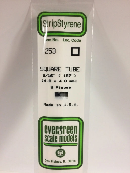 Evergreen Scale Models 253 Square Styrene Tubing 3/16" (3 Pack)