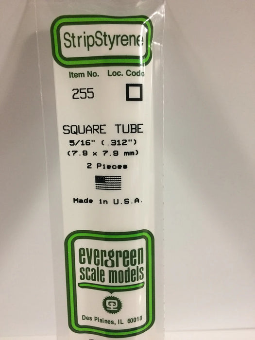 Evergreen Scale Models 255 Square Styrene Tubing 5/16" (2 Pack)