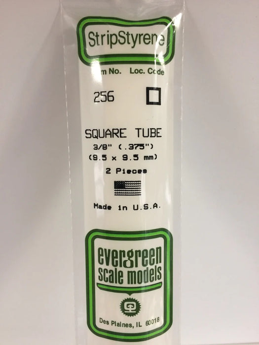 Evergreen Scale Models 256 Square Styrene Tubing 3/8" (2 Pack)