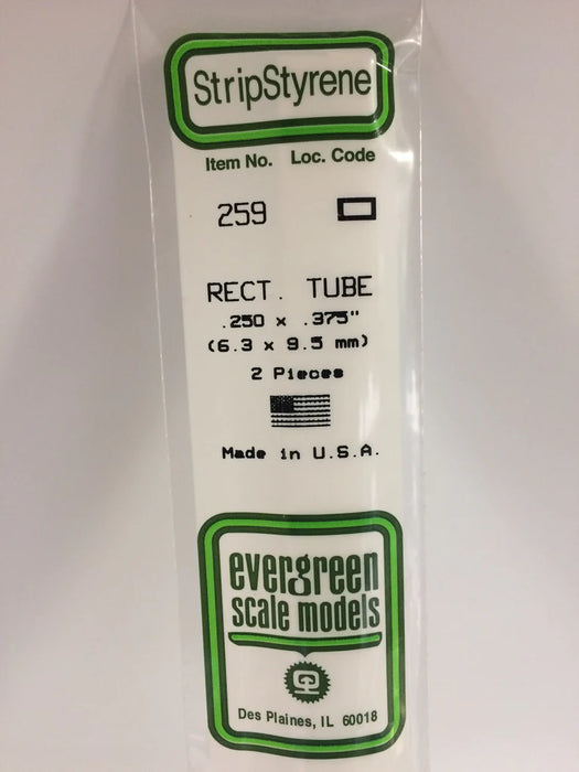 Evergreen Scale Models 259 Rectangle Styrene Tubing .250 x .375 (2 Pack)