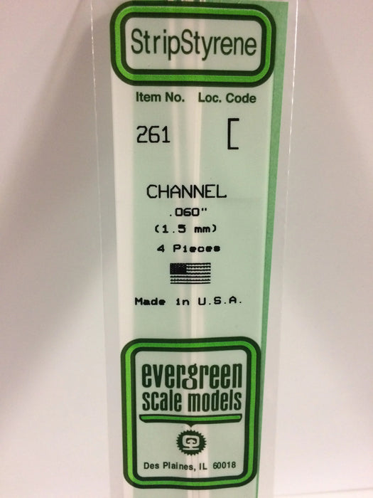 Evergreen Scale Models 261 U Channel Styrene .060" (4 Pack)