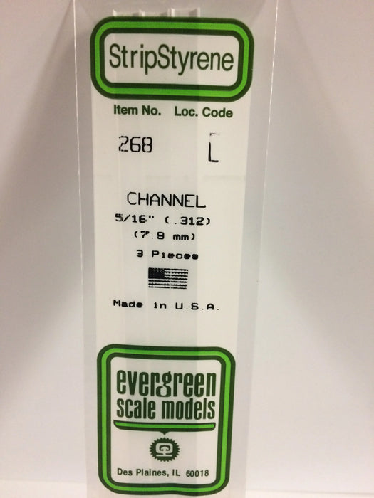 Evergreen Scale Models 268 U Channel Styrene 5/16" (3 Pack)