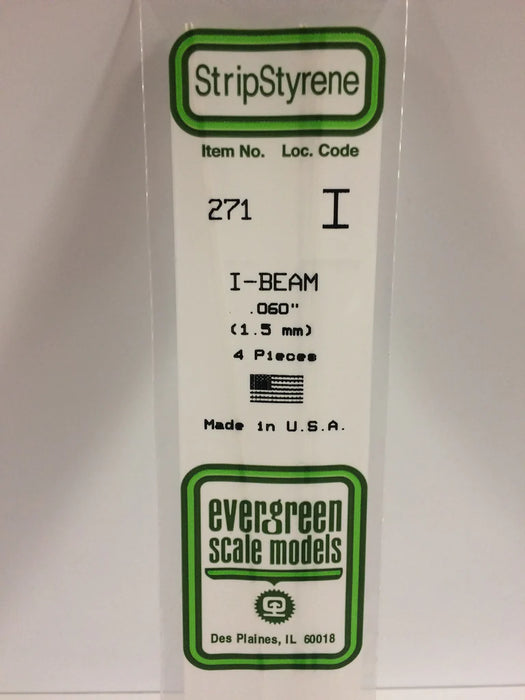 Evergreen Scale Models 271 Styrene I-Beam .060" (4 Pack)