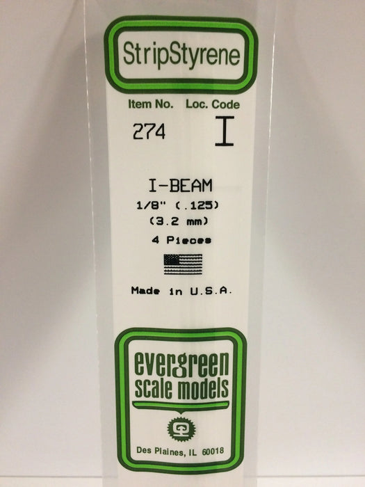 Evergreen Scale Models 274 Styrene I-Beam 1/8" (4 Pack)