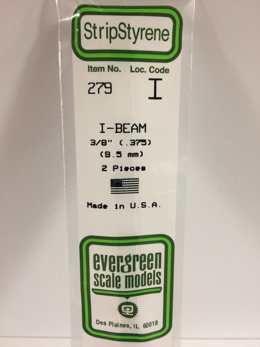 Evergreen Scale Models 279 Styrene I-Beam 3/8" (2 Pack)