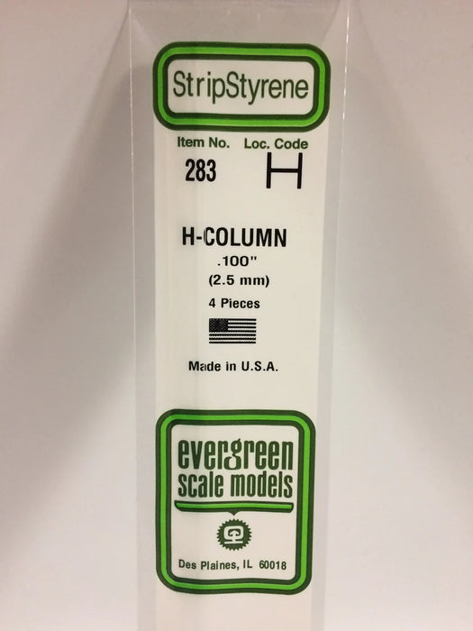 Evergreen Scale Models 283 Styrene H-Column .100" (4 Pack)