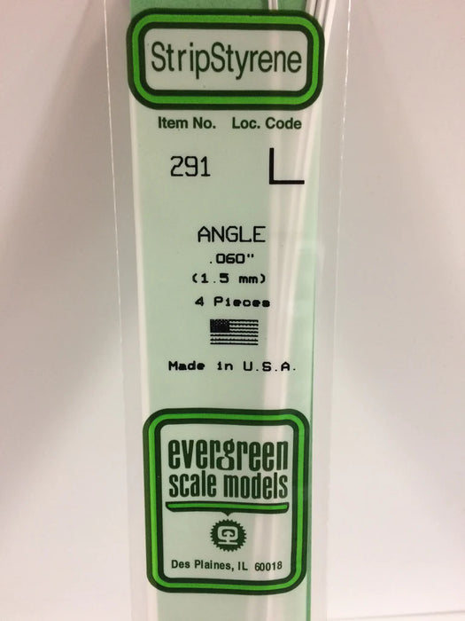 Evergreen Scale Models 291 Styrene Angle .060" (4 Pack)