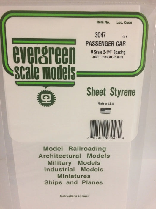 Evergreen Scale Models 3047 O Scale Passenger Car Styrene Siding