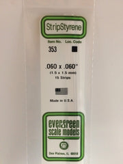 Evergreen Scale Models 353 24" Strip Styrene Pack, .060x.060 (15 Pack)