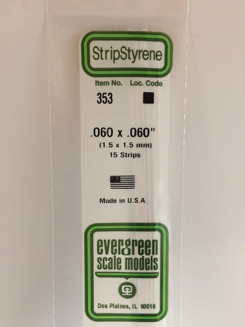 Evergreen Scale Models 353 24" Strip Styrene Pack, .060x.060 (15 Pack)