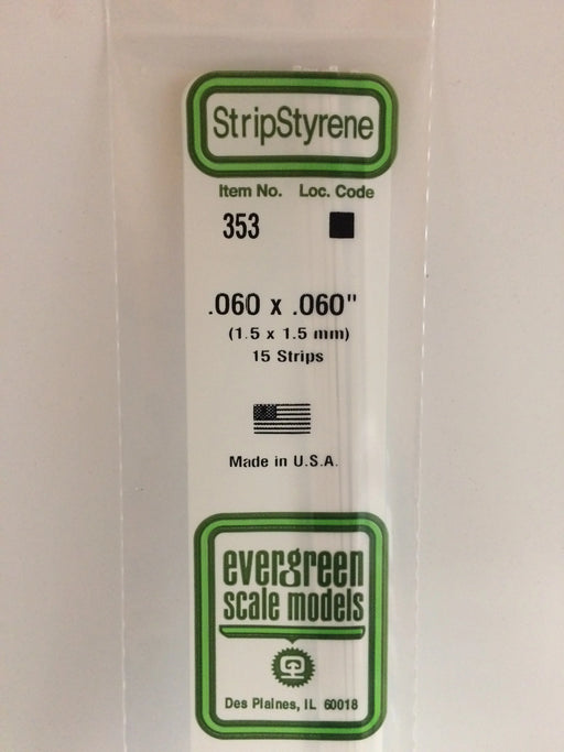 Evergreen Scale Models 353 24" Strip Styrene Pack, .060x.060 (15 Pack)