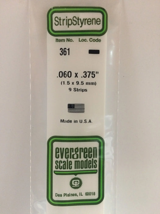 Evergreen Scale Models 361 24" Strip Styrene Pack, .060x.375 (9 Pack)