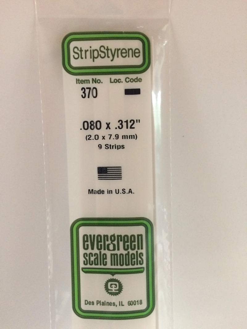 Evergreen Scale Models 370 24" Strip Styrene Pack, .080x.312 (9 Pack)