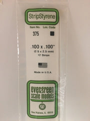 Evergreen Scale Models 375 24" Strip Styrene Pack, .100x.100 (12 Pack)