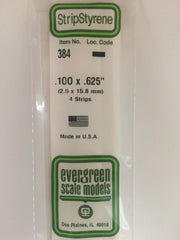 Evergreen Scale Models 384 24" Strip Styrene Pack, .100x.625 (4 Pack)