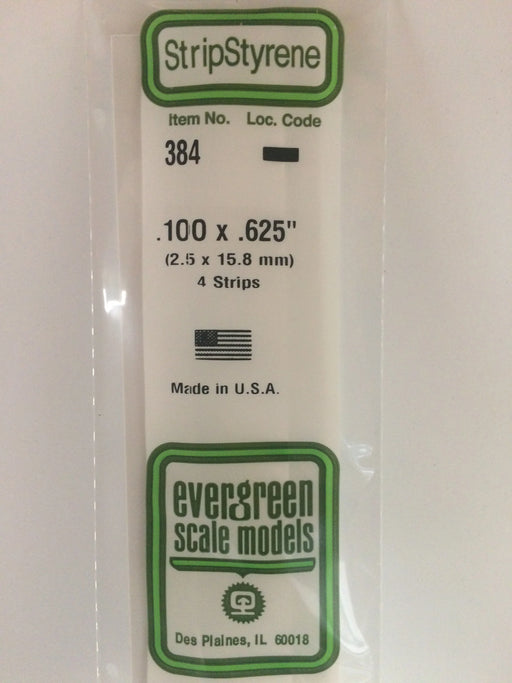 Evergreen Scale Models 384 24" Strip Styrene Pack, .100x.625 (4 Pack)