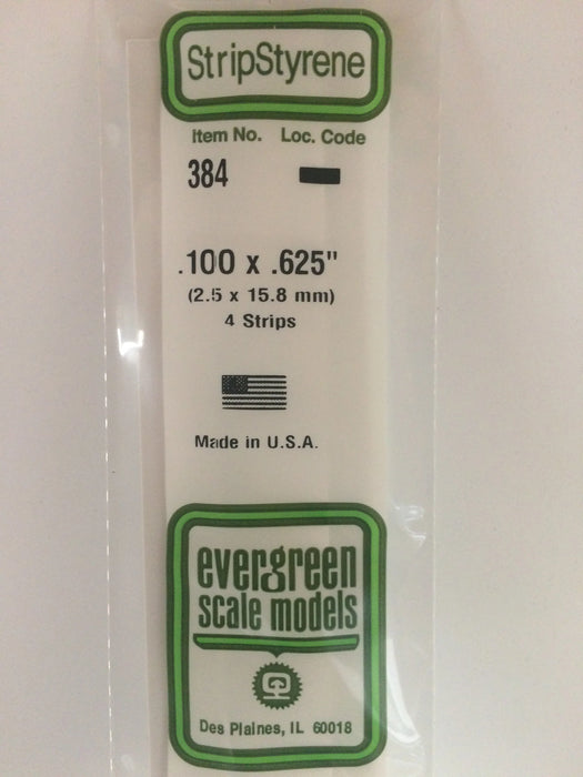 Evergreen Scale Models 384 24" Strip Styrene Pack, .100x.625 (4 Pack)