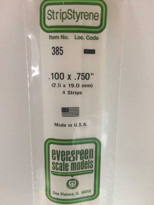 Evergreen Scale Models 385 24" Strip Styrene Pack, .100x.750 (4 Pack)