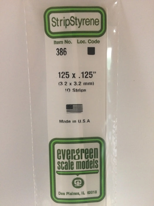 Evergreen Scale Models 386 24" Strip Styrene Pack, .125x.125 (10 Pack)