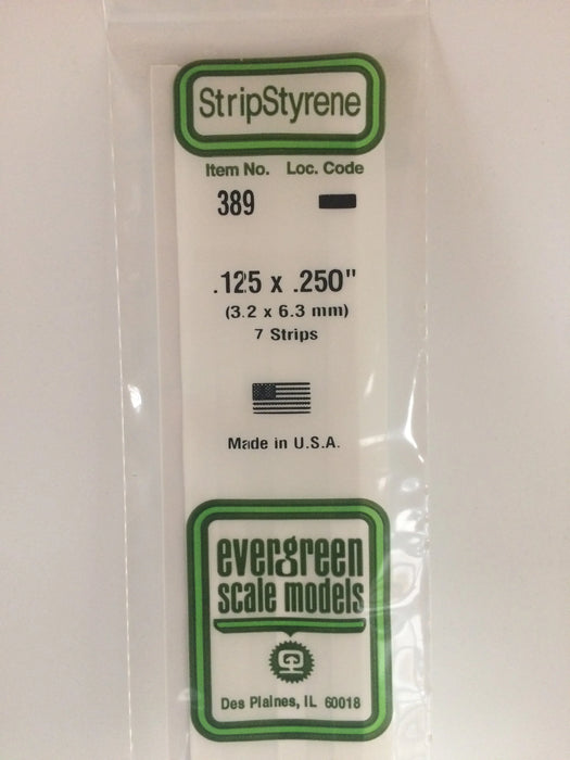 Evergreen Scale Models 389 24" Strip Styrene Pack, .125x.250 (7 Pack)