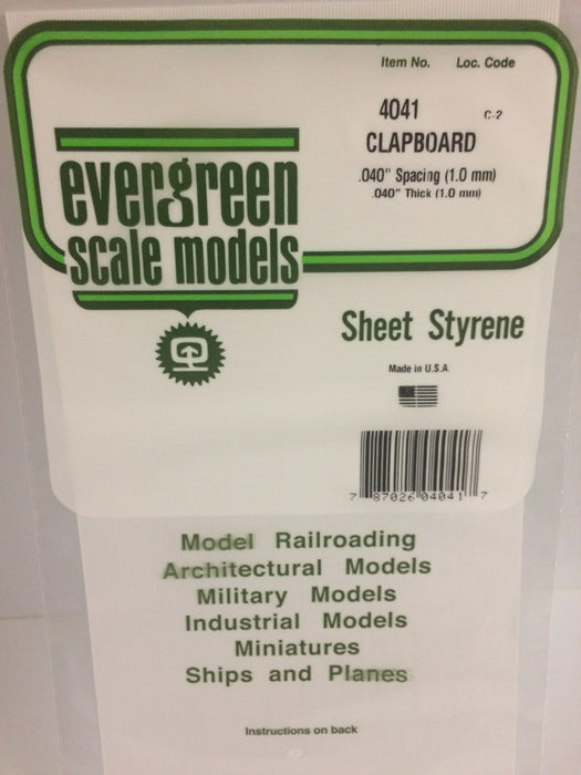 Evergreen Scale Models 4041 Styrene Clapboard .040" Spacing